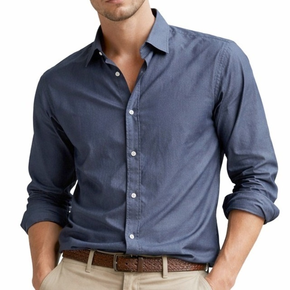 Canali Button Down Shirt Mens L Navy Blue Long Sleeve Made in Italy Cotton